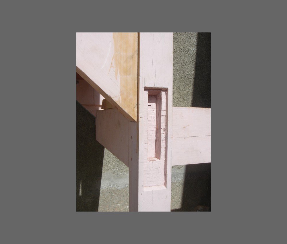 detail timber joint on staircase landing